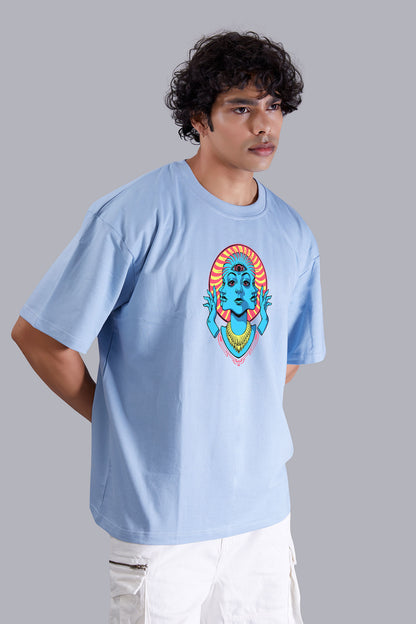 Psychedelic Skyblue Color Oversized T Shirt