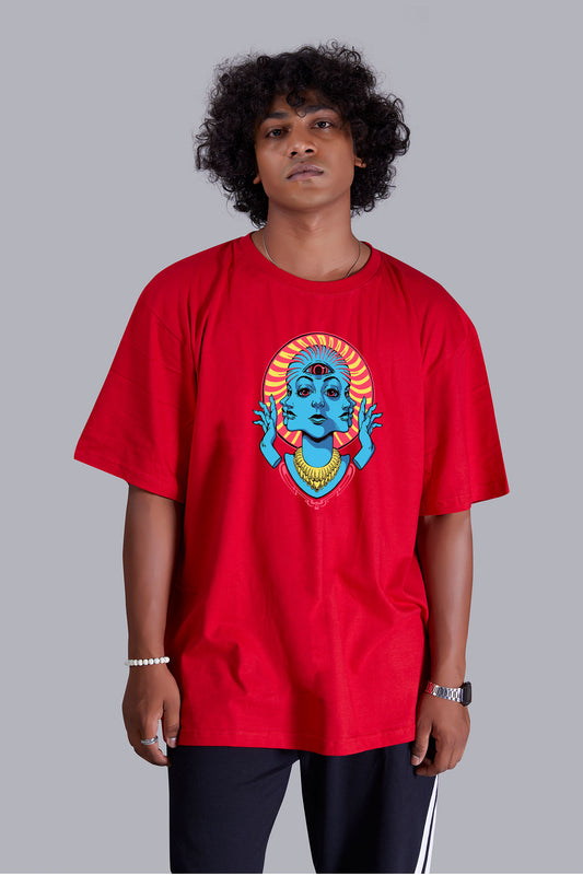 Psychedelic Red Color Oversized T Shirt