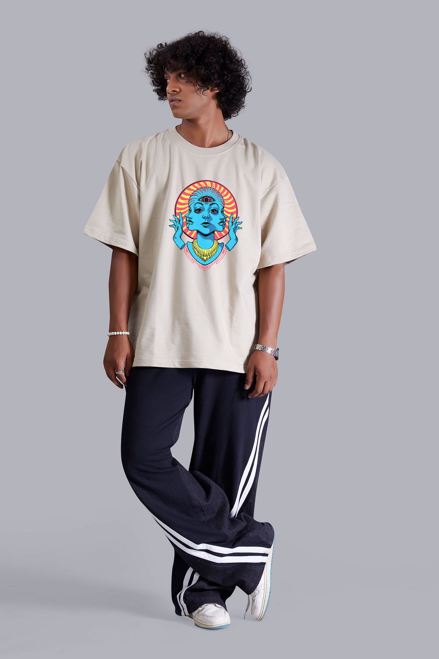 Psychedelic Sand Color Oversized T Shirt