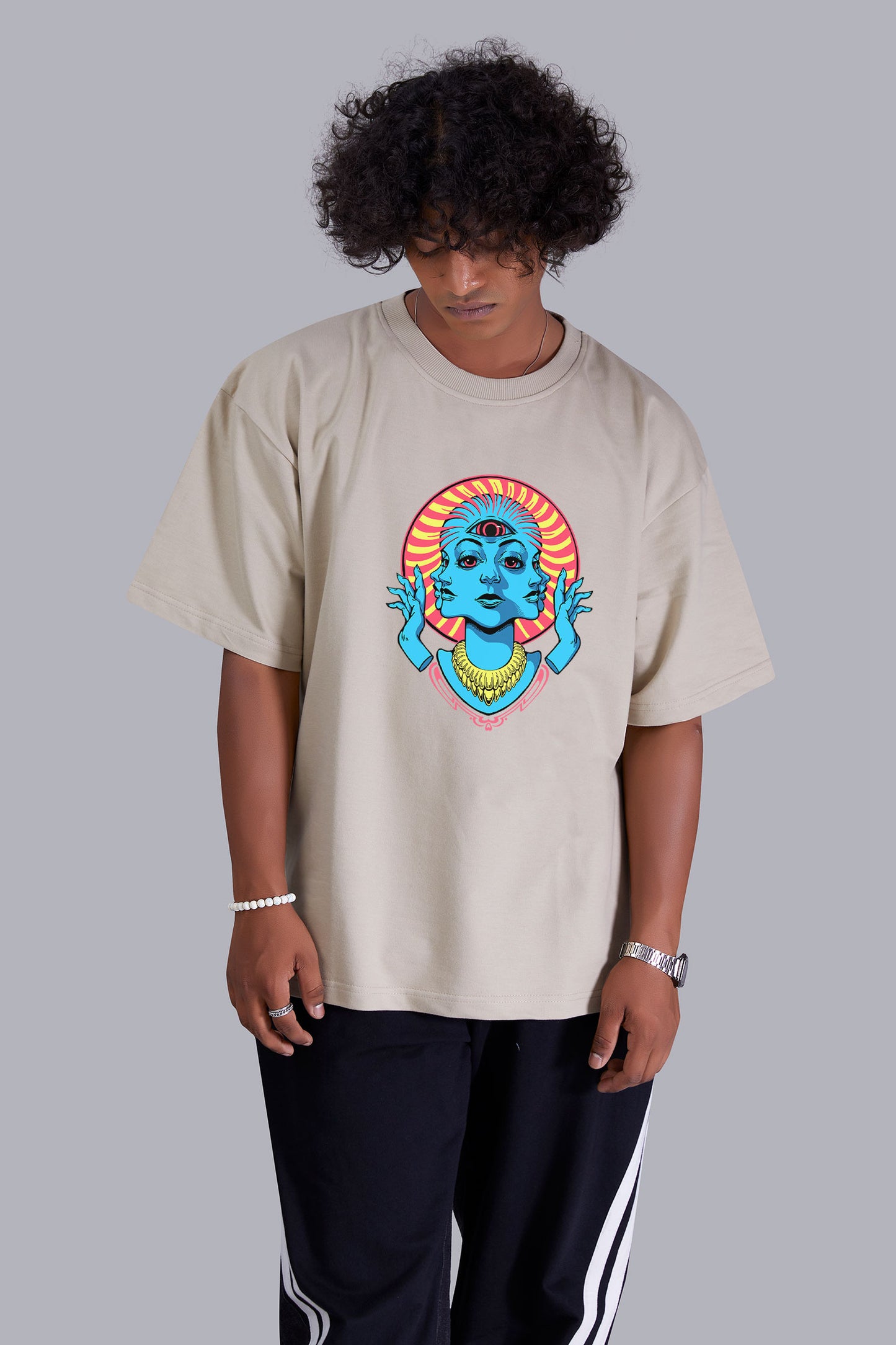 Psychedelic Sand Color Oversized T Shirt