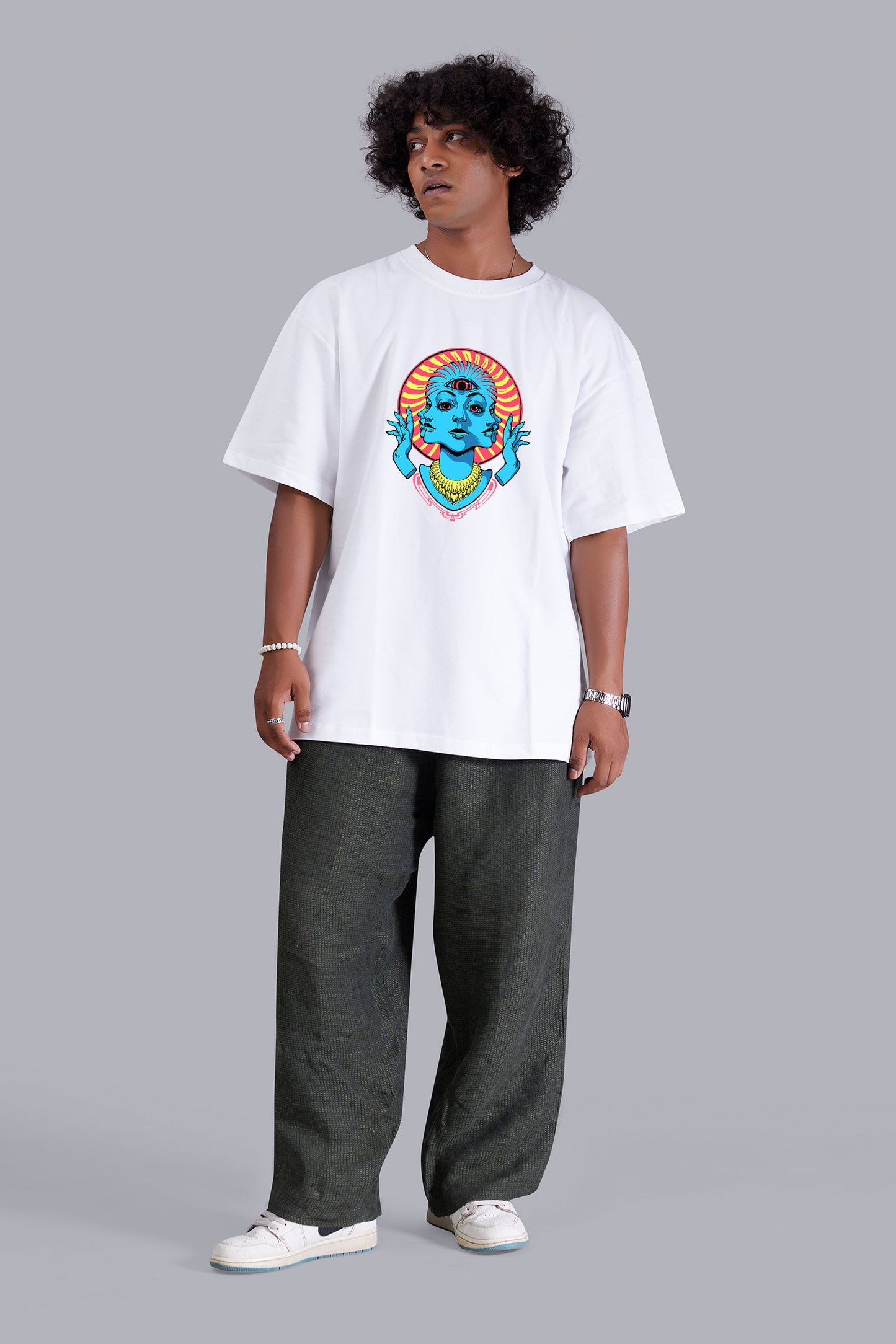 Psychedelic White Color Oversized T Shirt