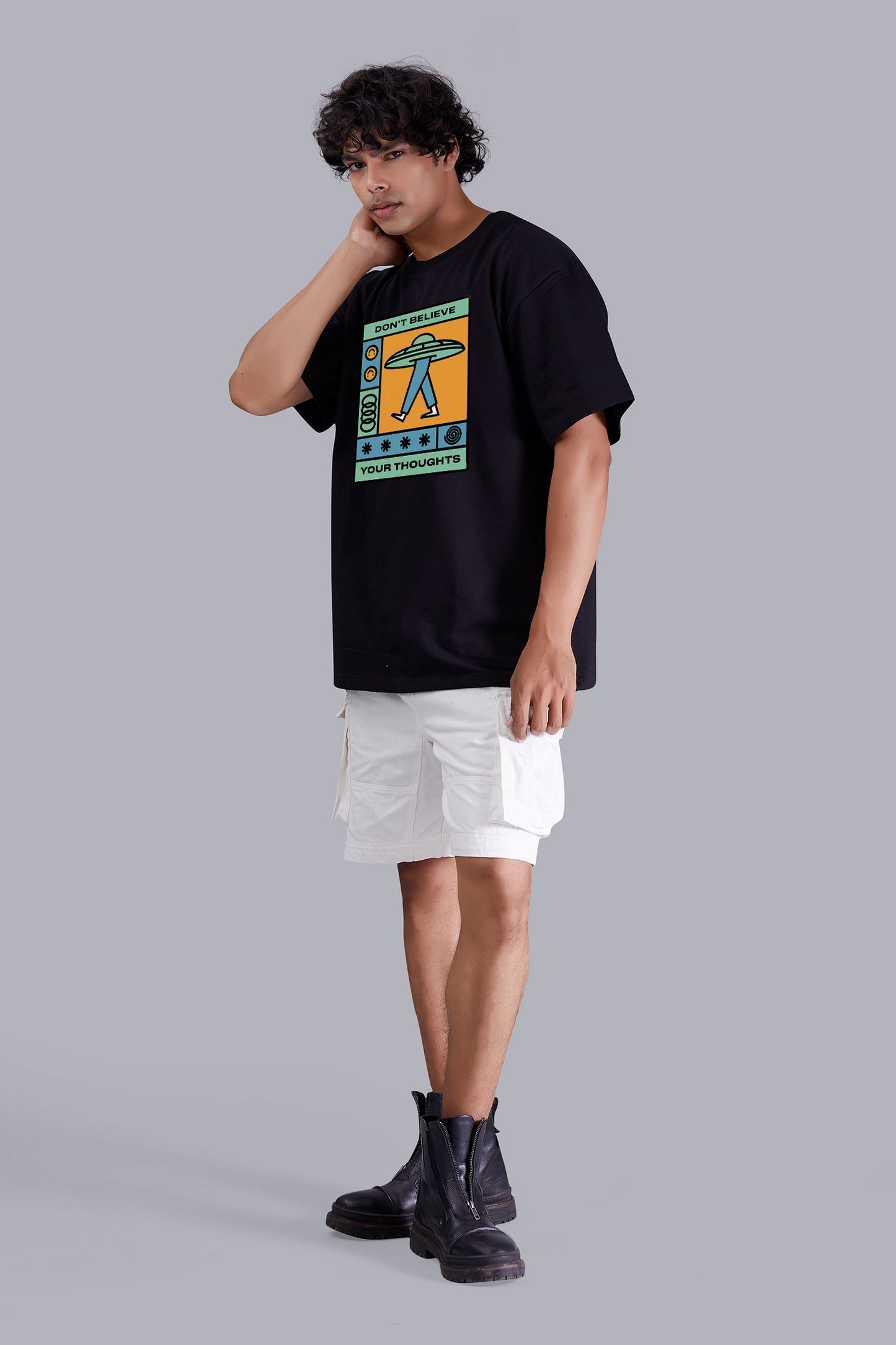 Ufo Black Printed Oversize T Shirt For Men