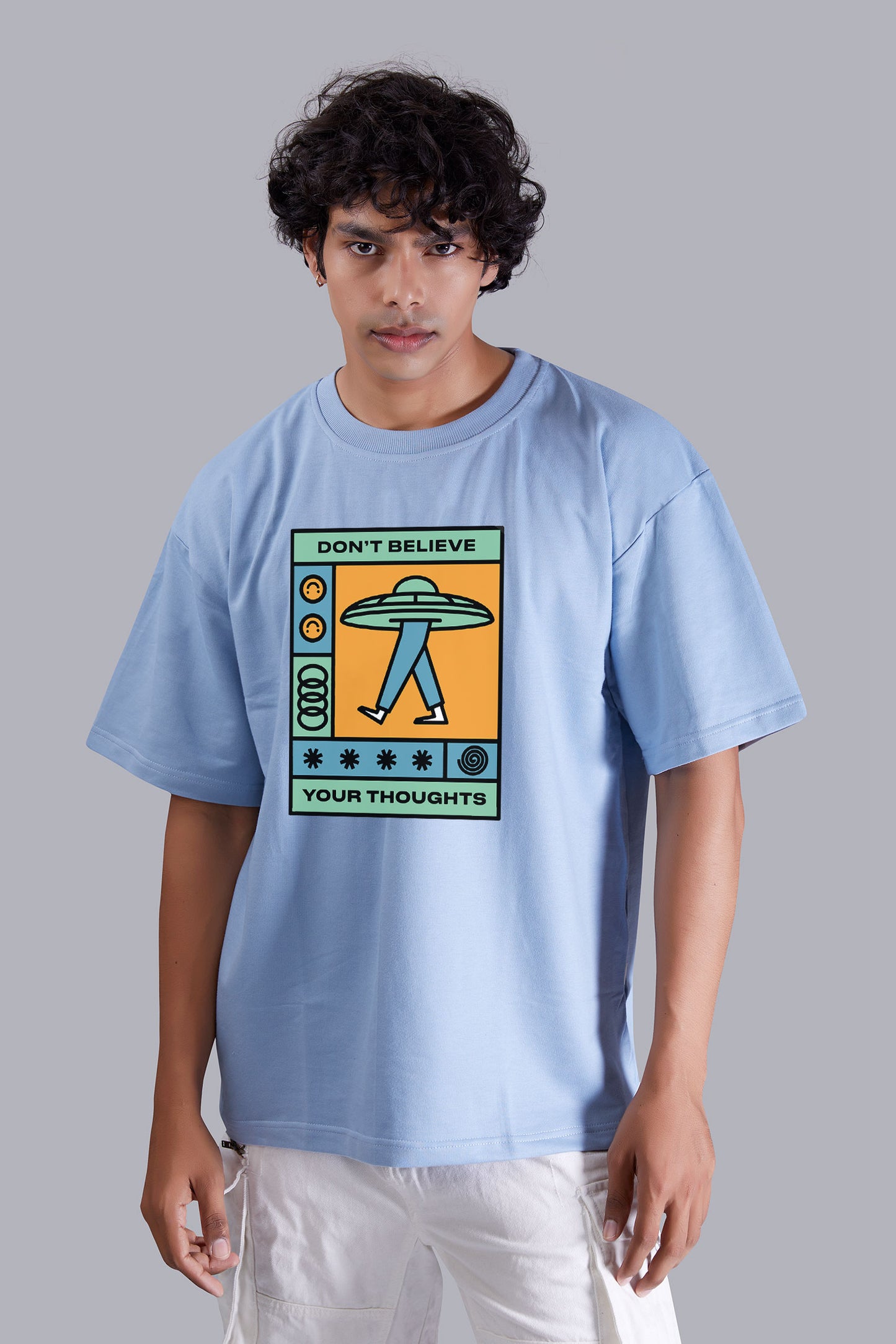 Ufo Skyblue Printed Oversize T Shirt For Men