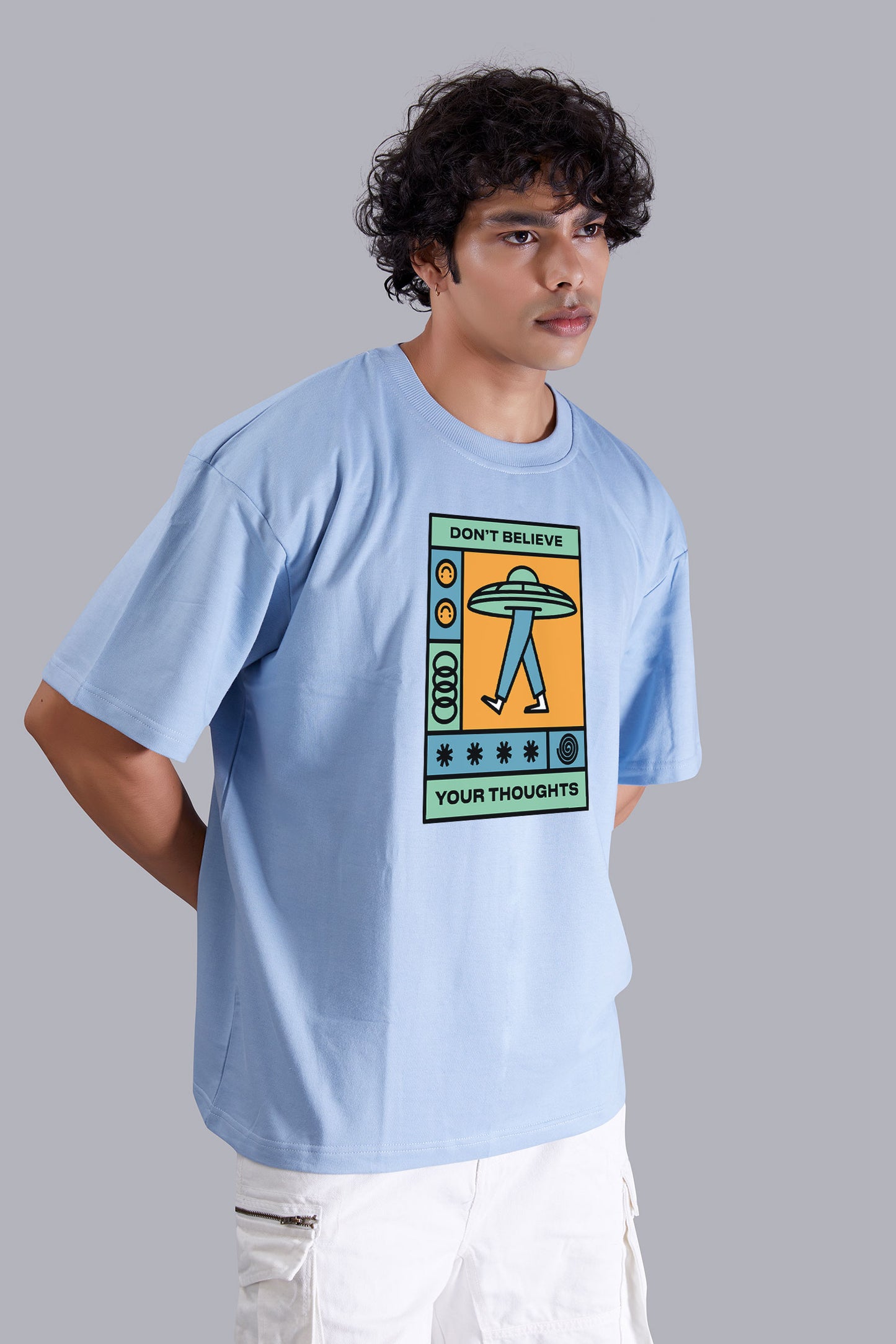 Ufo Skyblue Printed Oversize T Shirt For Men