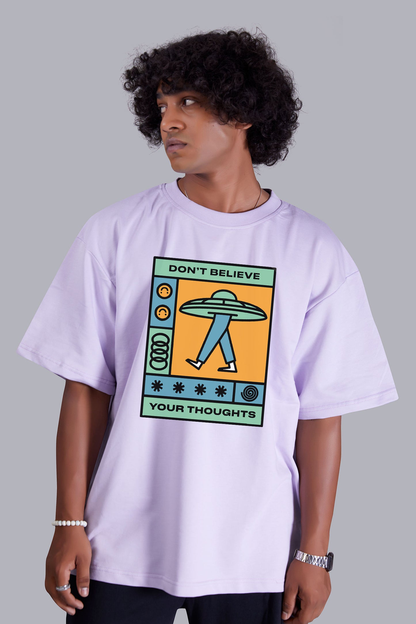 Ufo Lavender Printed Oversize T Shirt For Men