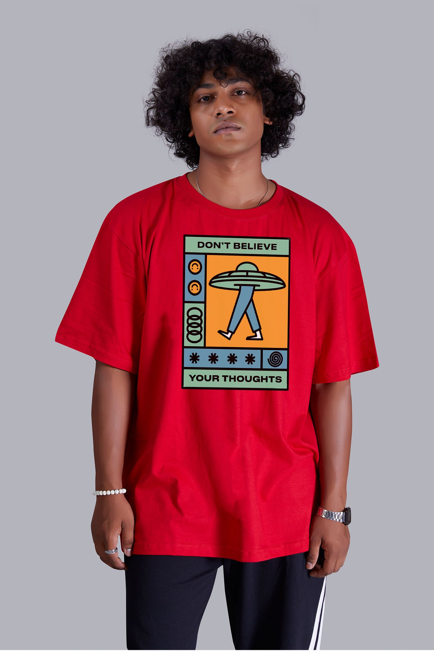 Ufo Red Printed Oversize T Shirt For Men