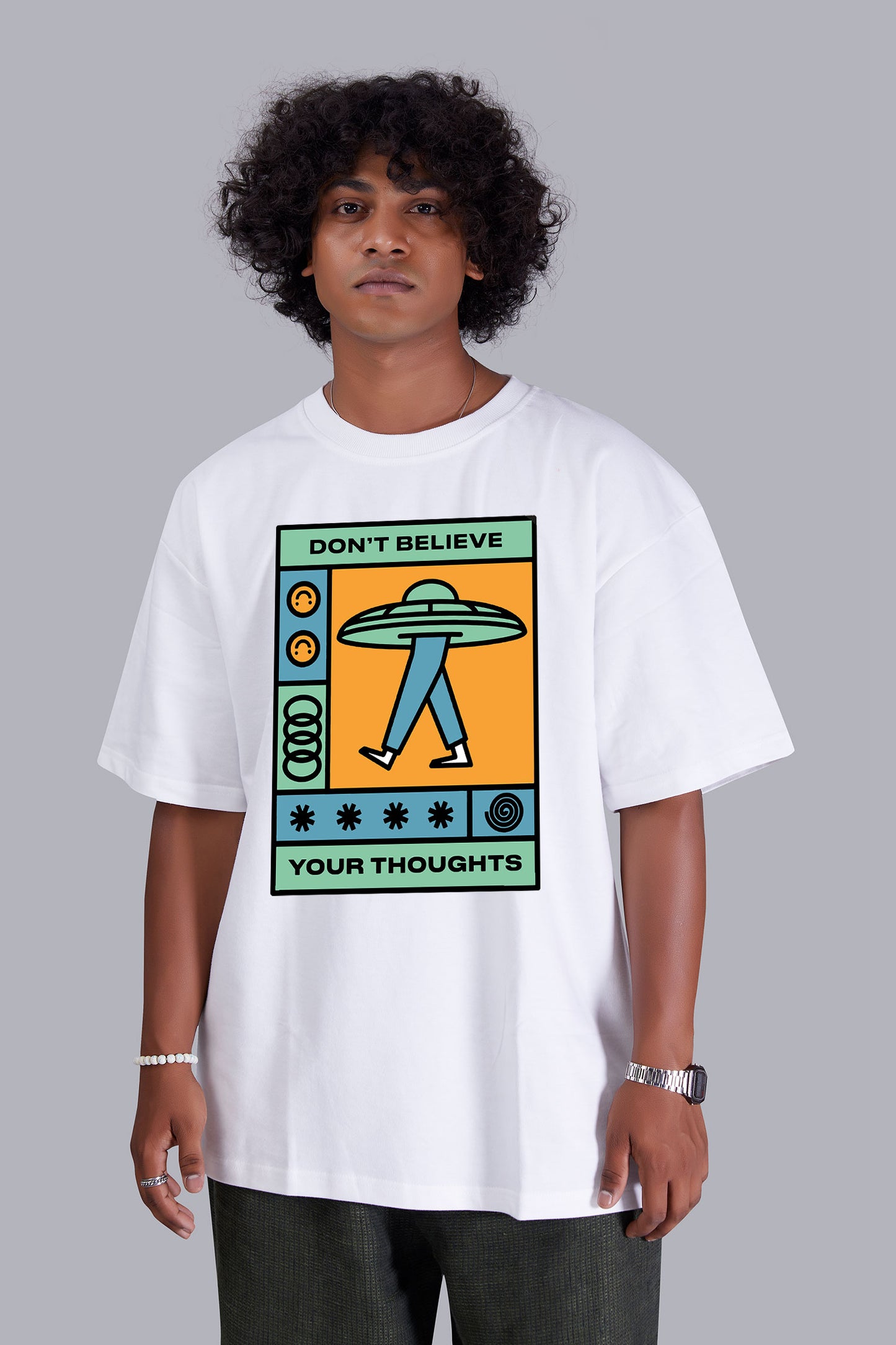 Ufo White Printed Oversize T Shirt For Men