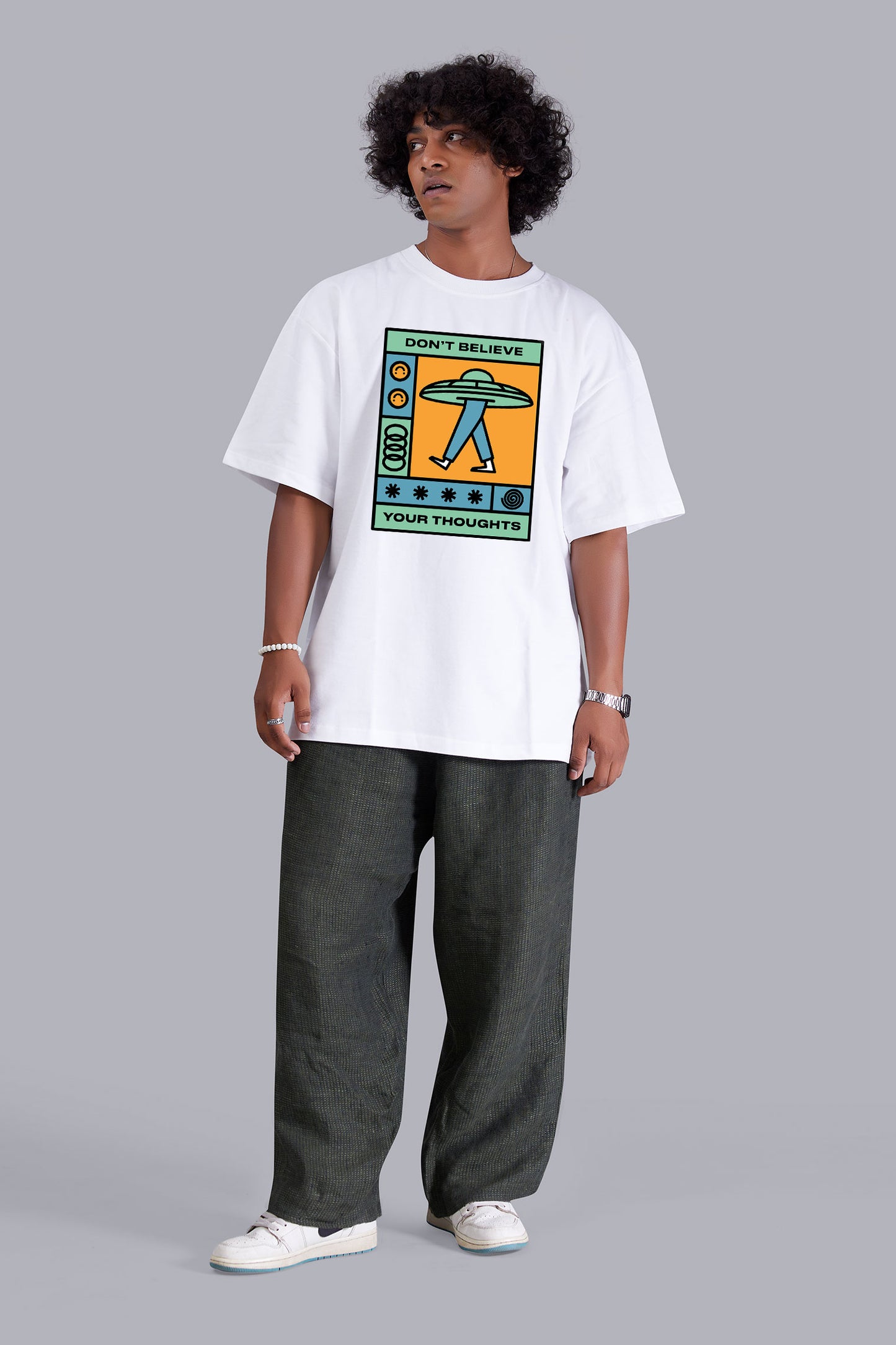 Ufo White Printed Oversize T Shirt For Men