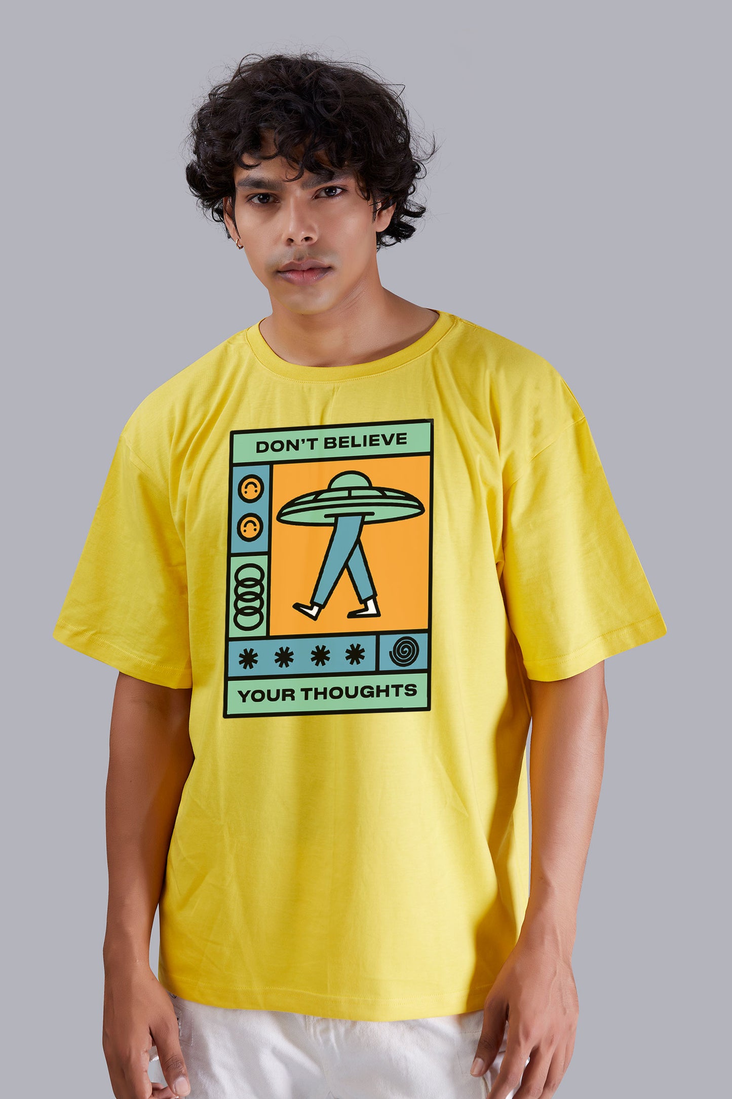 Ufo Yellow Printed Oversize T Shirt For Men