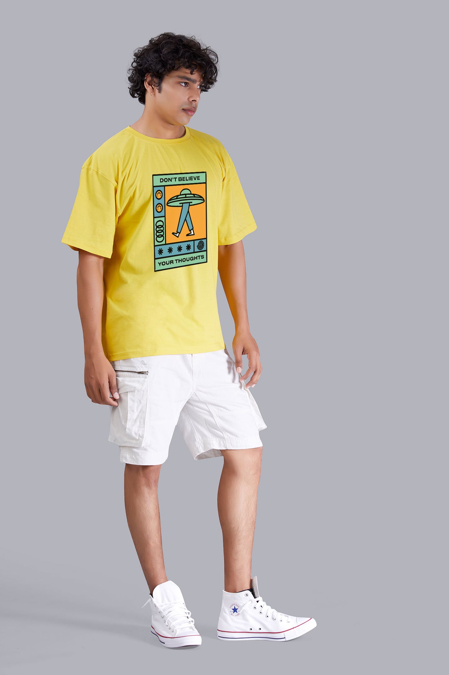 Ufo Yellow Printed Oversize T Shirt For Men