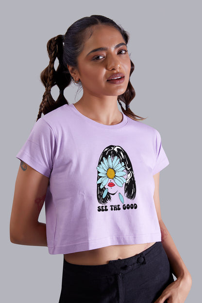 See The Good Flower Lavender Printed Cropped T shirt