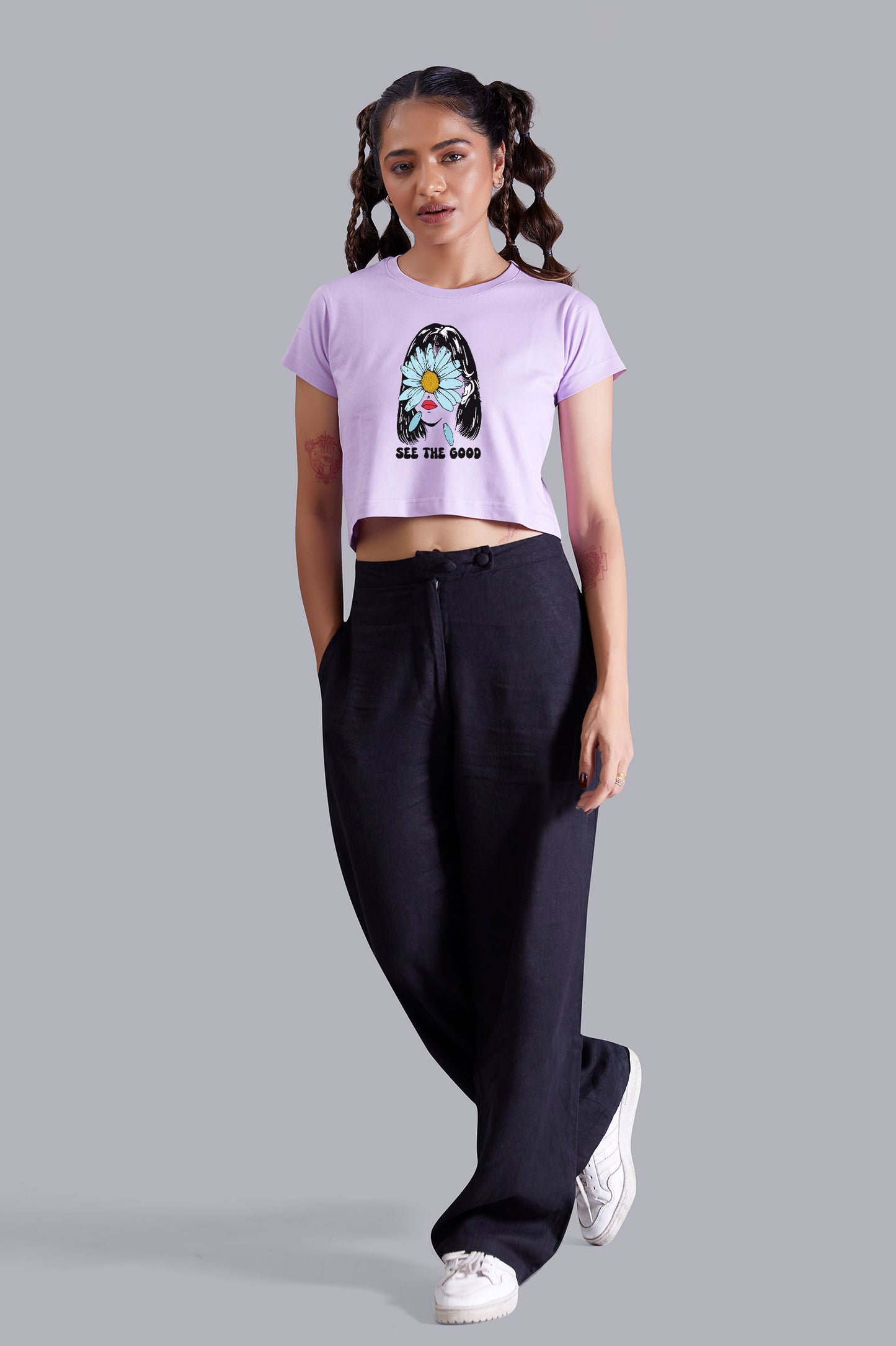 See The Good Flower Lavender Printed Cropped T shirt