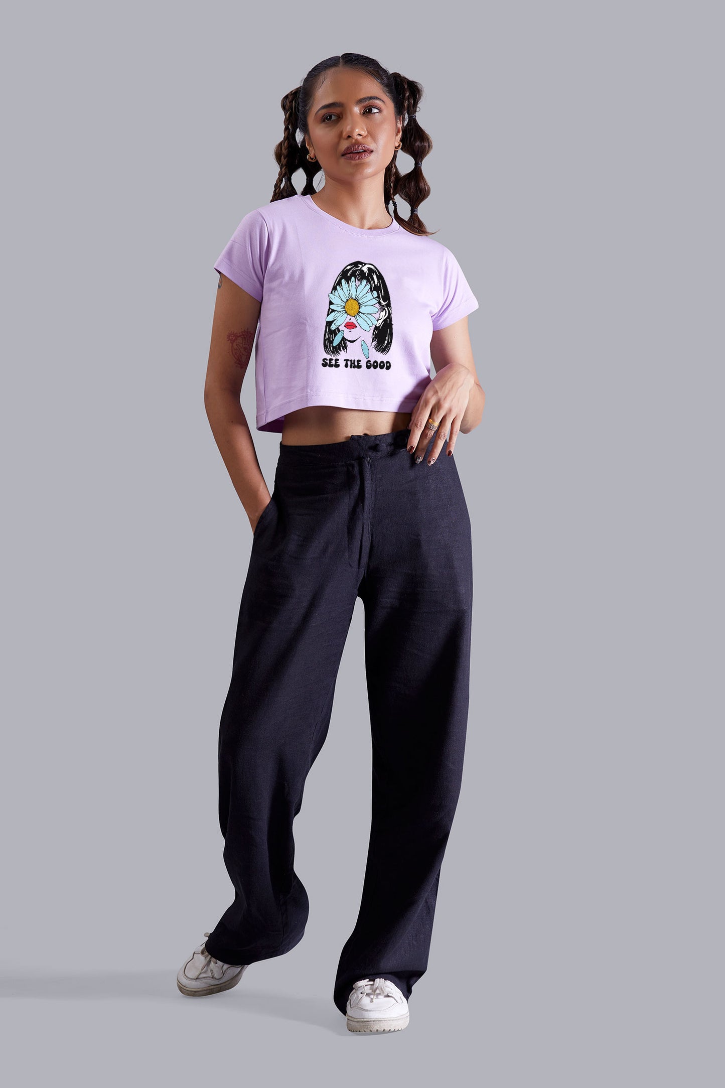 See The Good Flower Lavender Printed Cropped T shirt