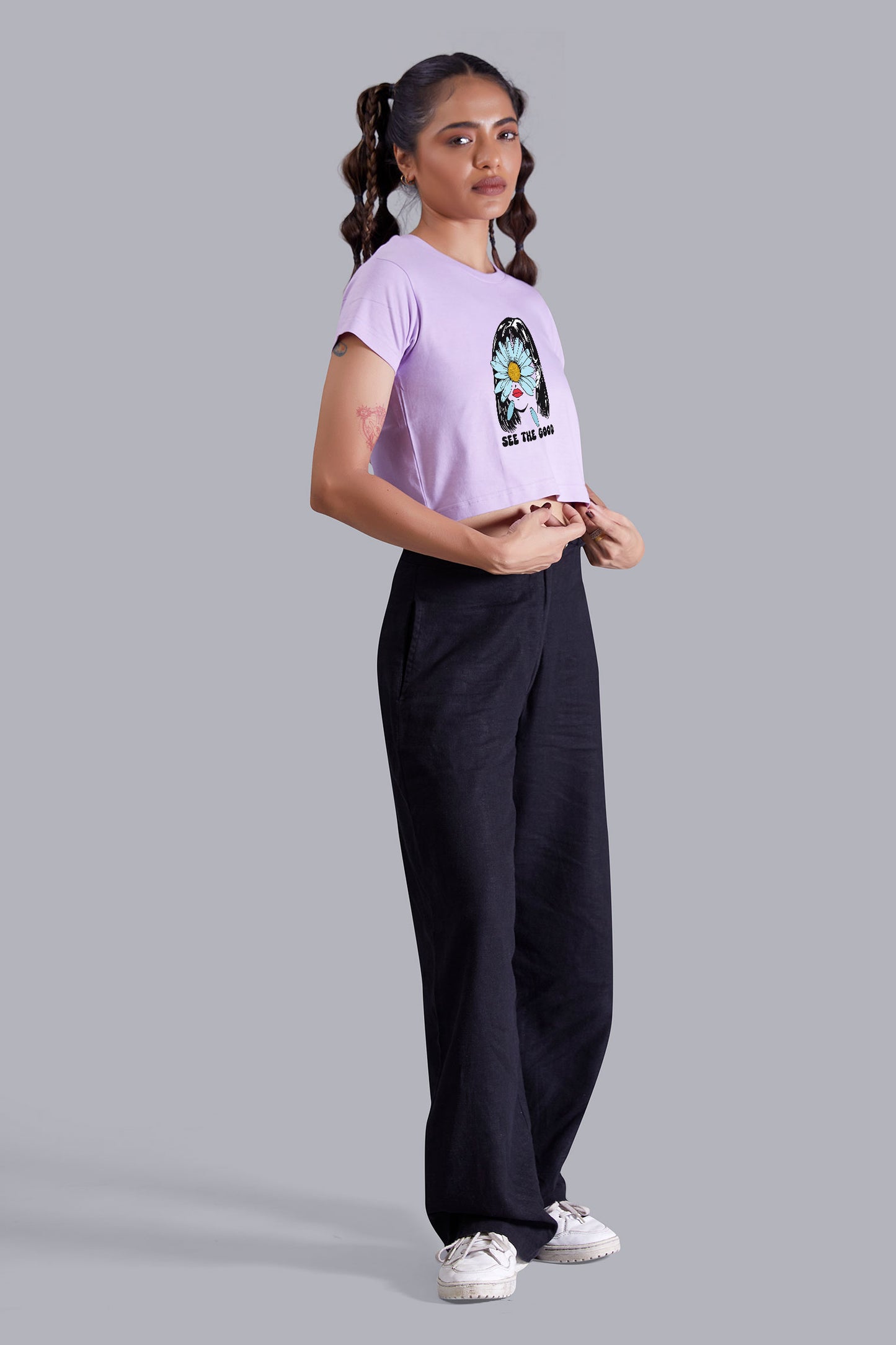 See The Good Flower Lavender Printed Cropped T shirt