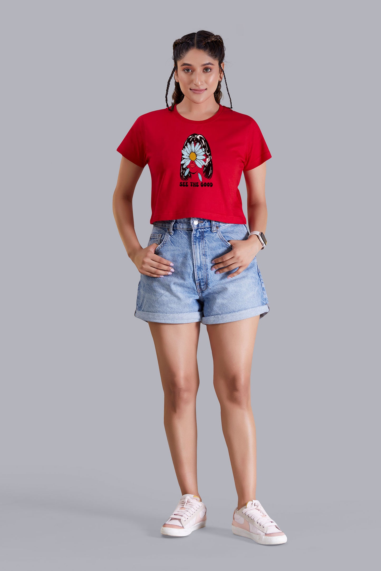 See The Good Flower Red Printed Cropped T shirt