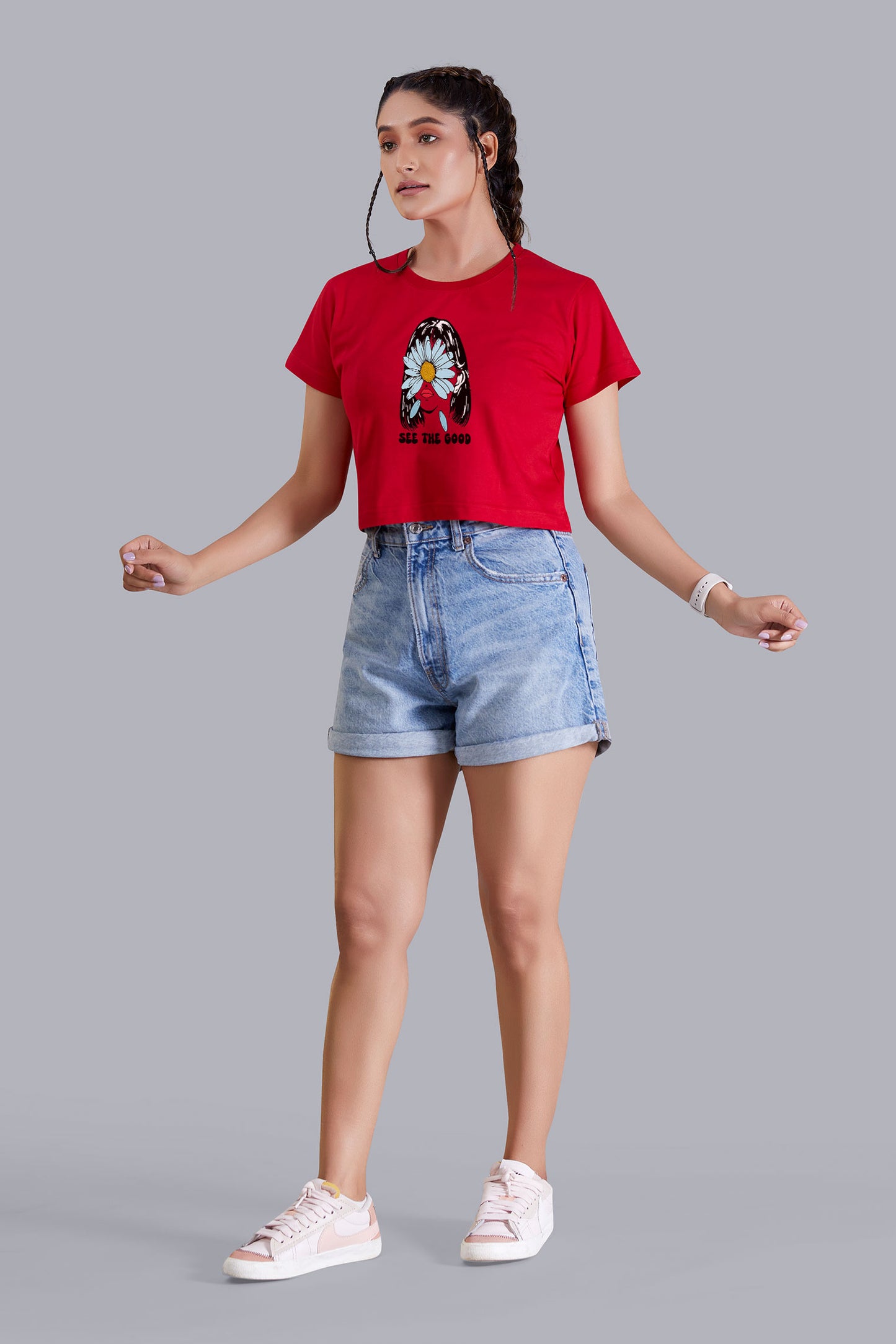 See The Good Flower Red Printed Cropped T shirt