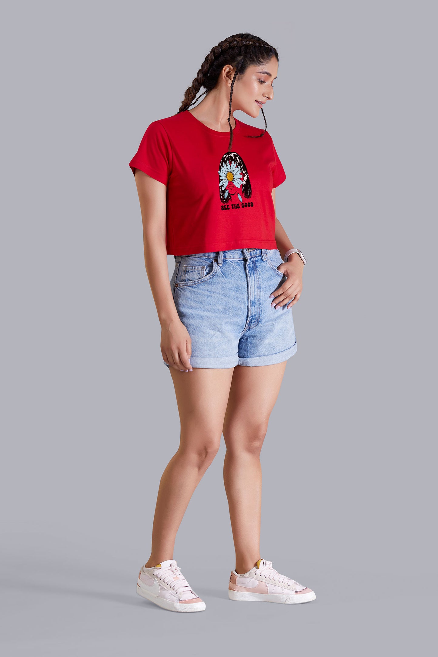 See The Good Flower Red Printed Cropped T shirt