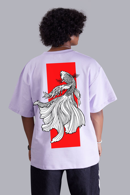 Lavender Fighter Fish Printed Oversized Men's Tshirt