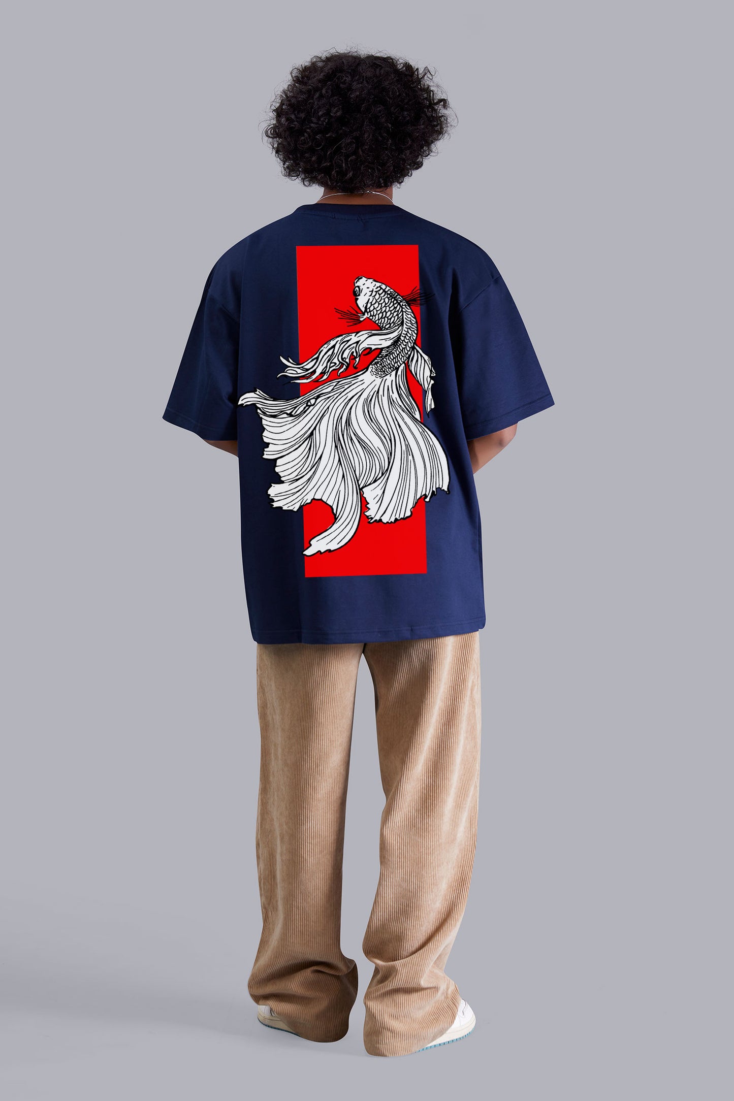 Navyblue Fighter Fish Printed Oversized Men's Tshirt