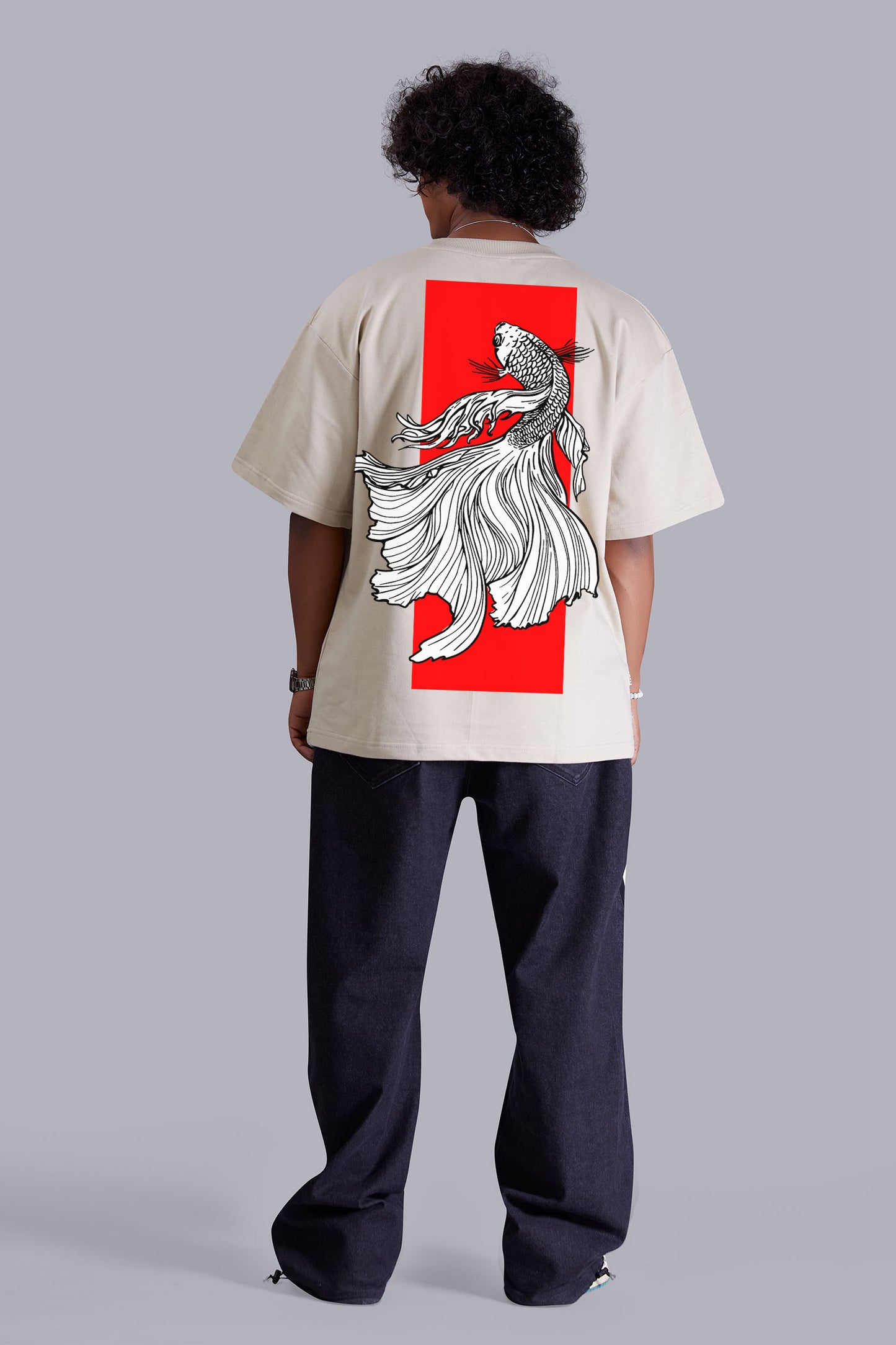 Sand Fighter Fish Printed Oversized Men's Tshirt