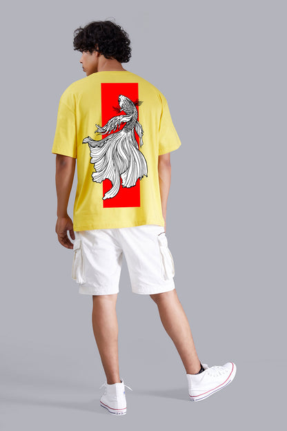 Yellow Fighter Fish Printed Oversized Men's Tshirt