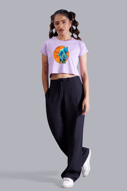 Artistic Elephant Printed Lavender Cropped T shirt