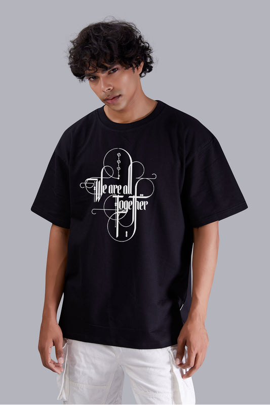 Black Printed Oversized Tshirt For Men