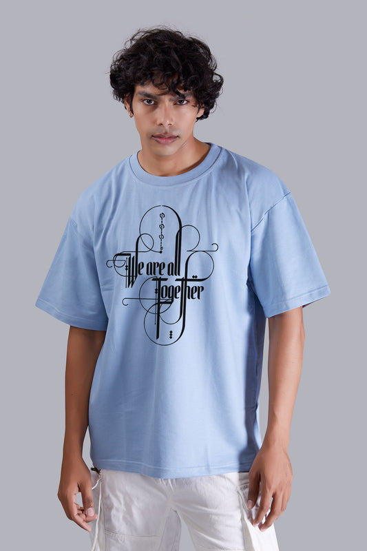 Skyblue Printed Oversized Tshirt For Men