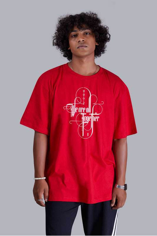 Red Printed Oversized Tshirt For Men