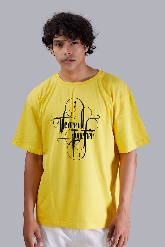 Yellow Printed Oversized Tshirt For Men