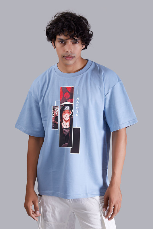 Skyblue Dude's Portrait printed oversized T -Shirt