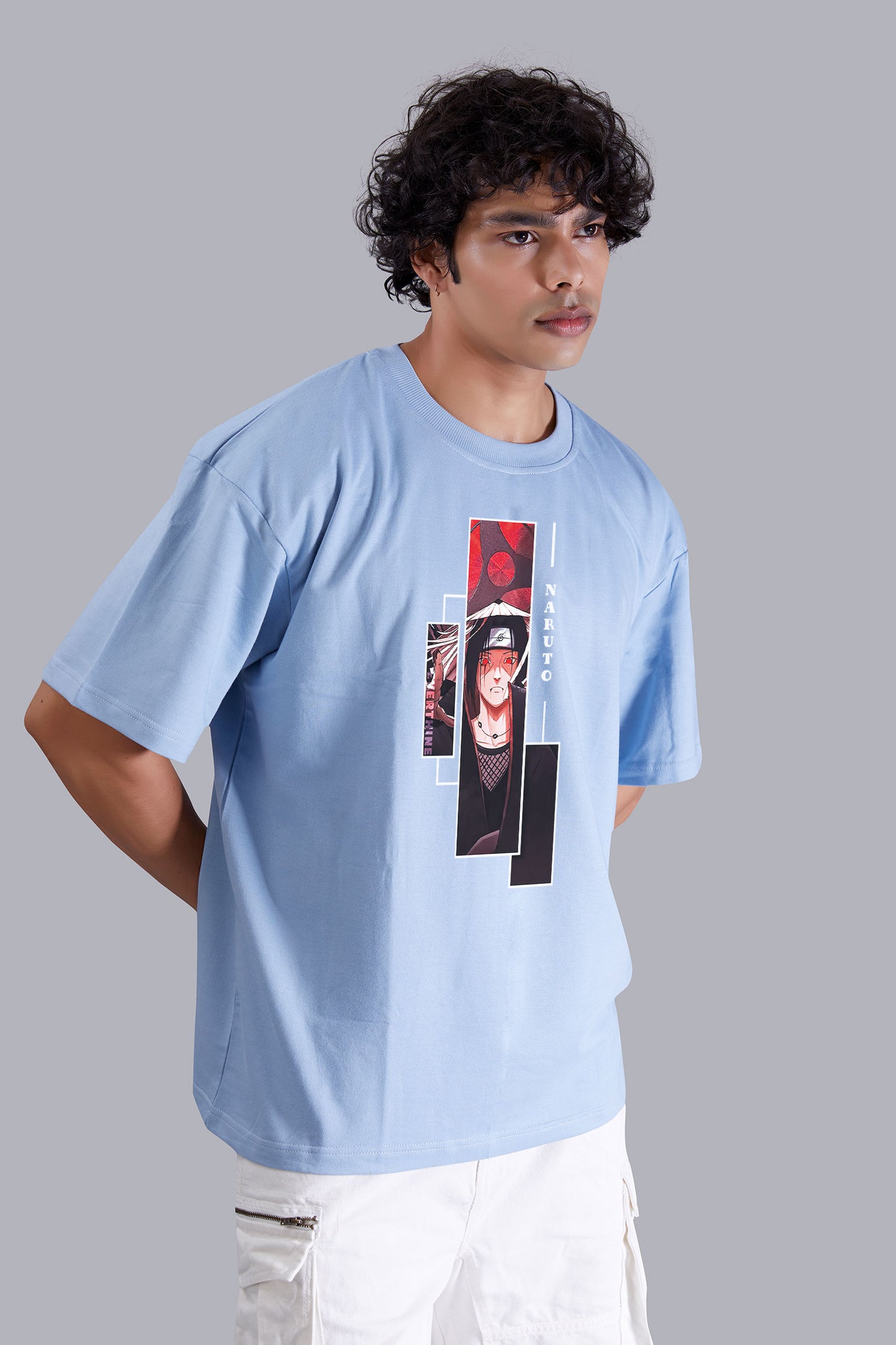 Skyblue Dude's Portrait printed oversized T -Shirt