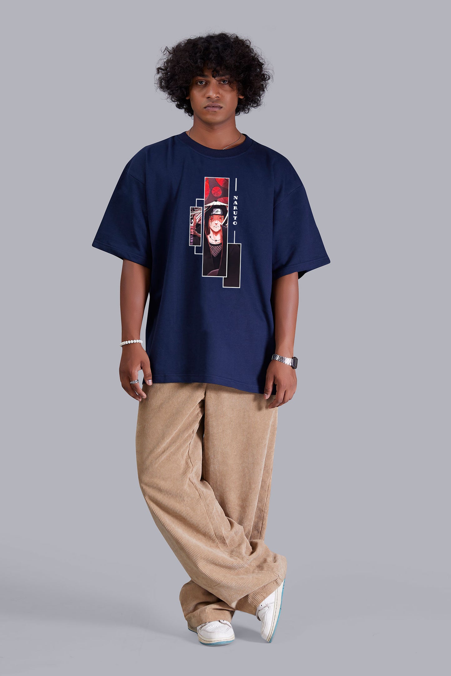 Navyblue Dude's Portrait printed oversized T -Shirt