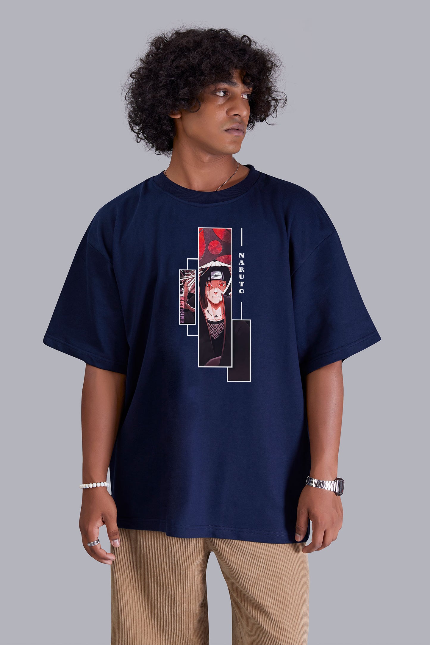 Navyblue Dude's Portrait printed oversized T -Shirt