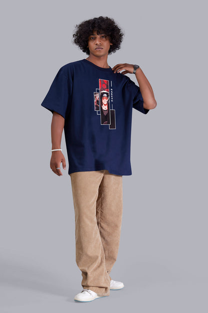 Navyblue Dude's Portrait printed oversized T -Shirt