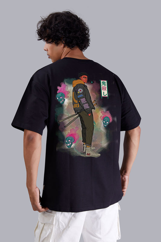 Black Warrior Print Men oversized T -Shirt