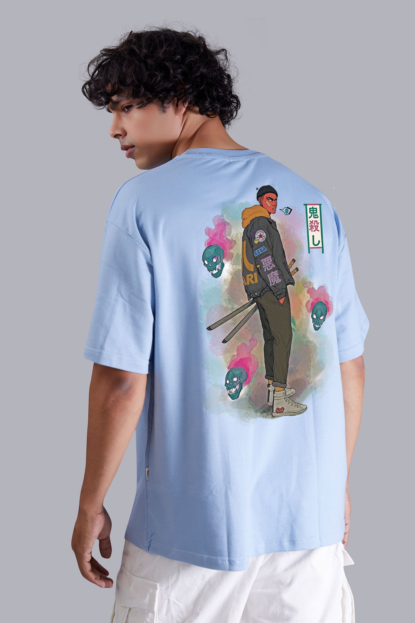 Skyblue Warrior Print Men oversized T -Shirt