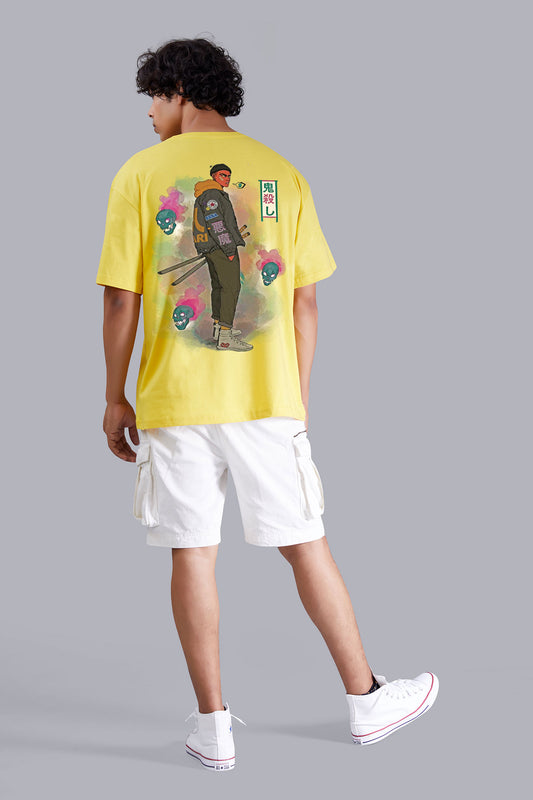 Yellow Warrior Print Men oversized T -Shirt