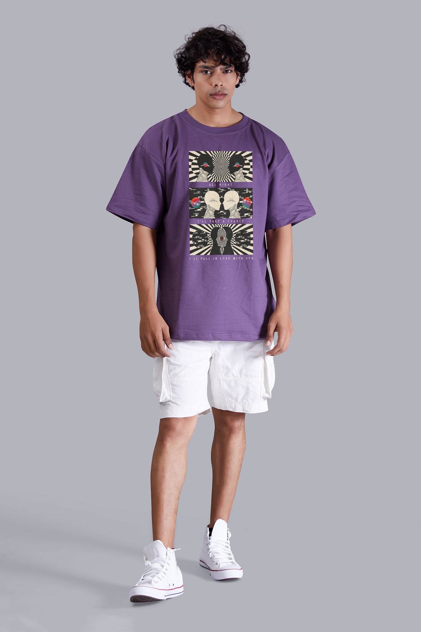 Monochrome Chic oversized T -Shirt (Grape)