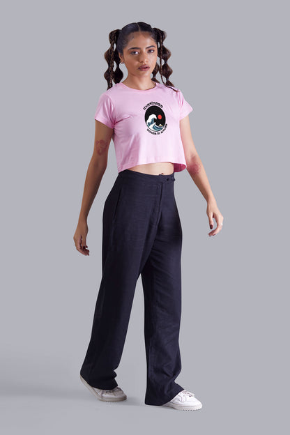 Happiness Sea Wave Pink Printed Cropped T shirt