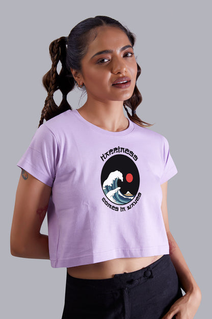 Happiness Sea Wave Lavender Printed Cropped T shirt