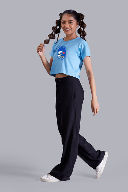 Happiness Sea Wave Skyblue Printed Cropped T shirt