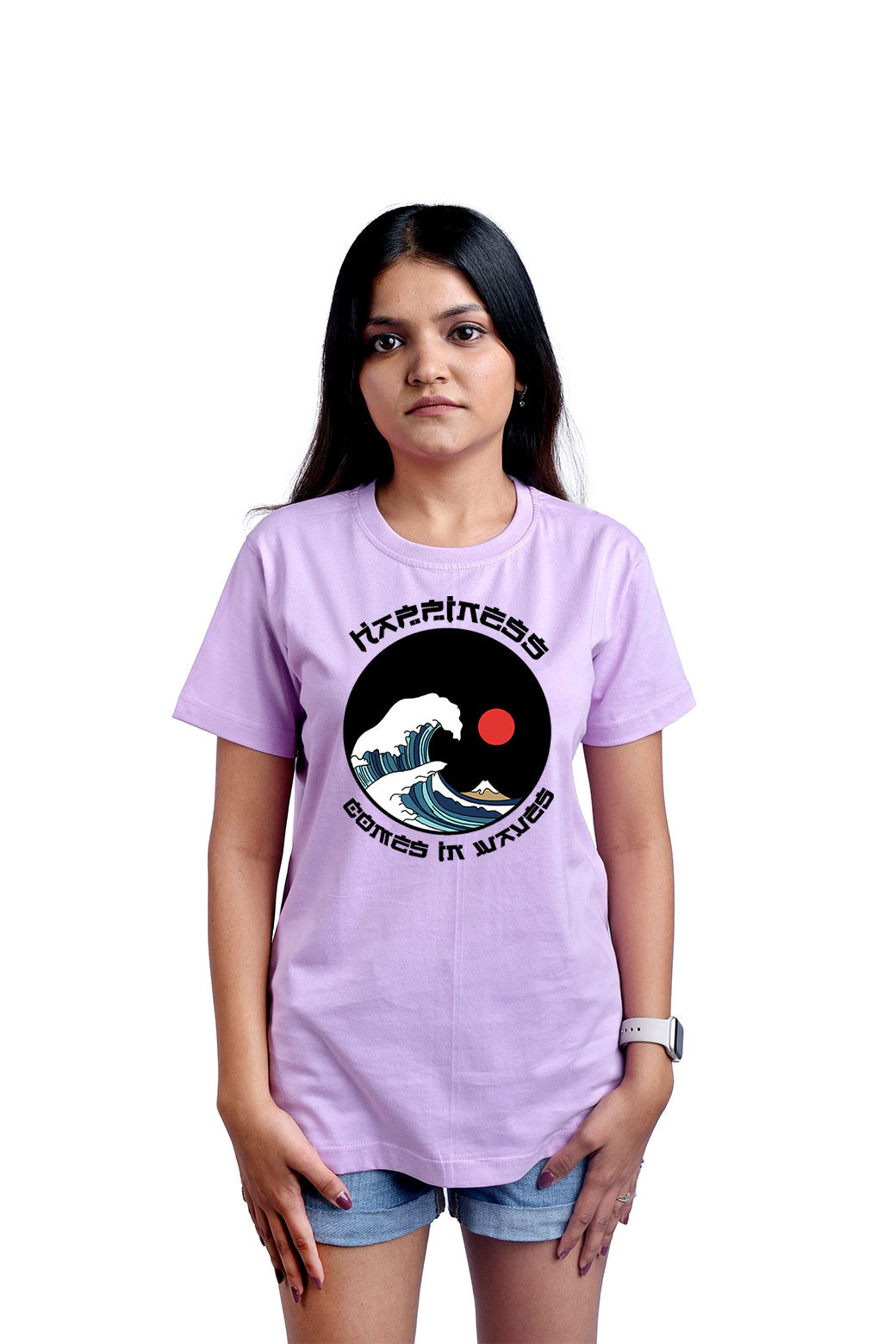 Happiness Comes In Waves Round Neck Women (Lavender)