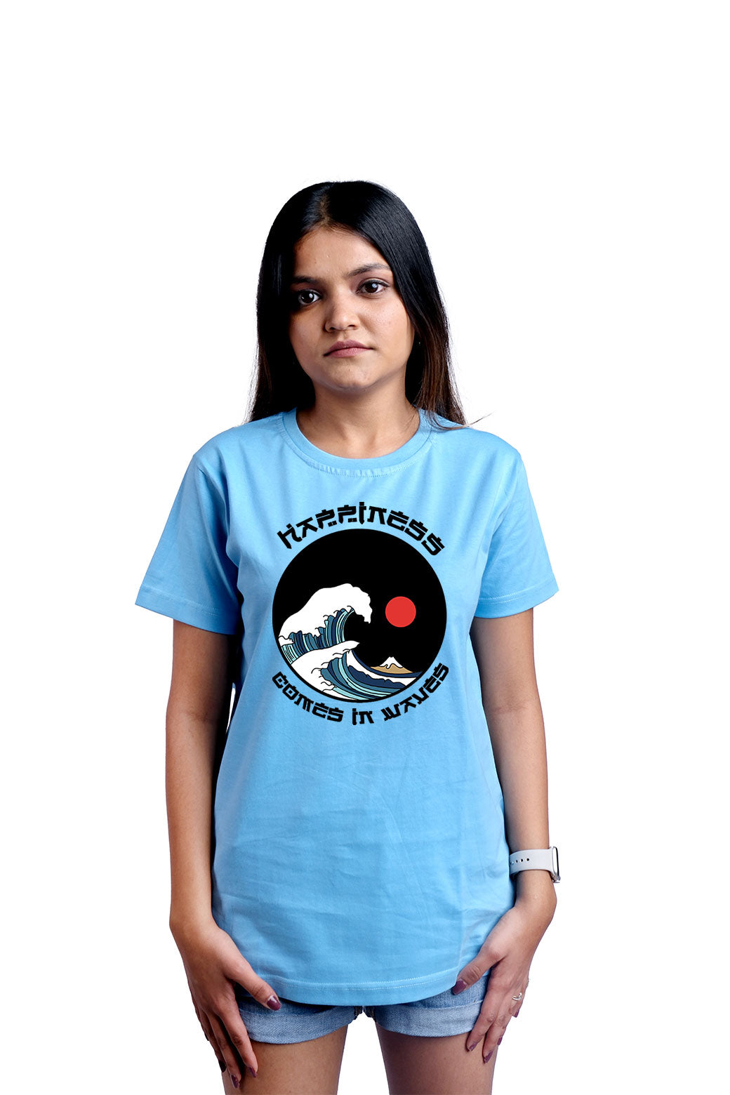 Happiness Comes In Waves Round Neck Women (Sky Blue)