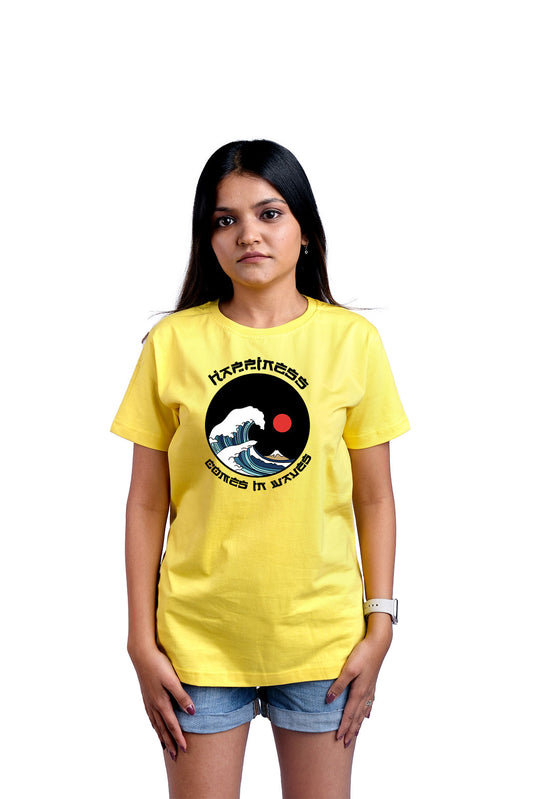 Happiness Comes In Waves Round Neck Women (Yellow)