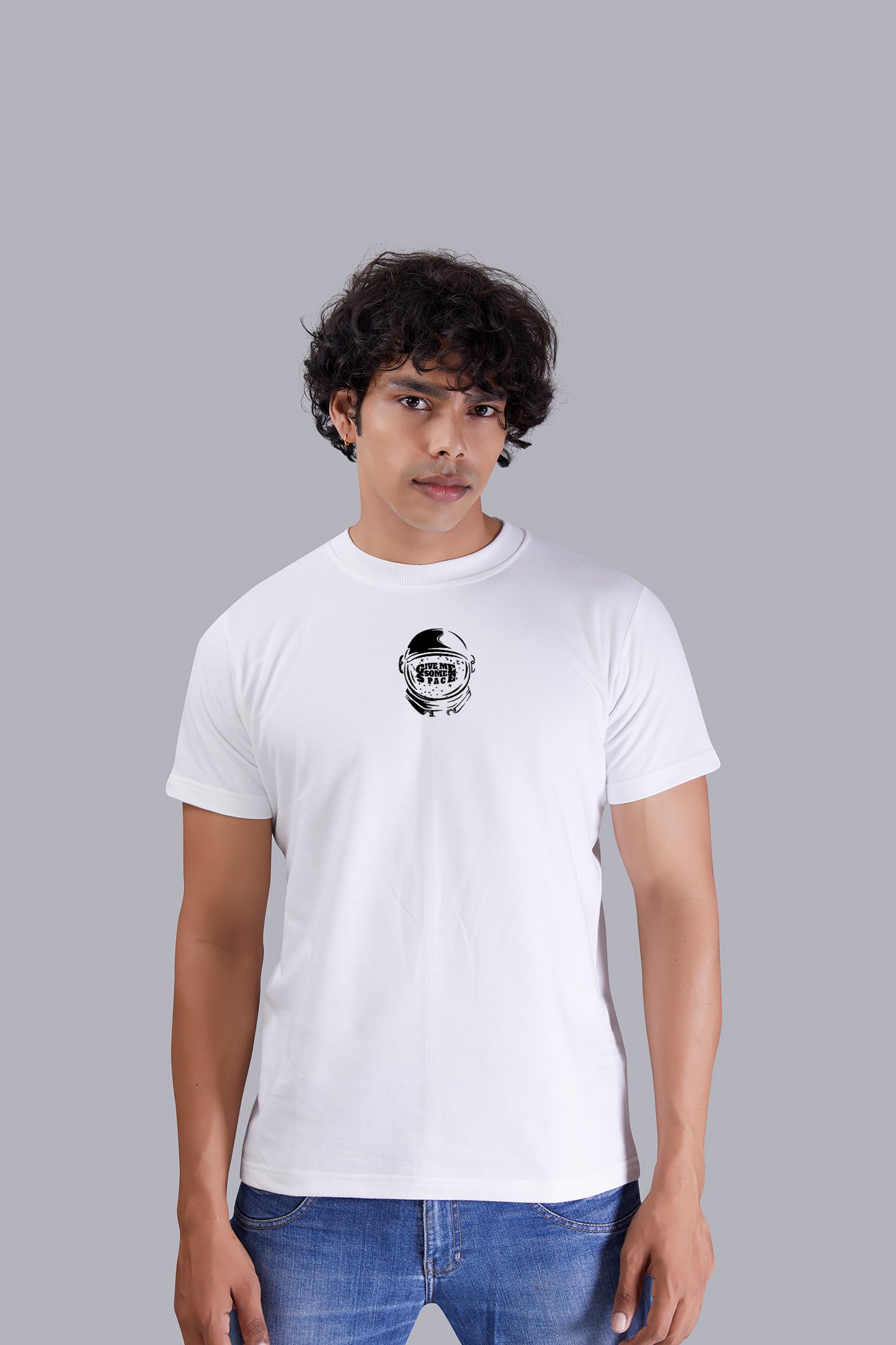 White Astronaut Back Print Round Neck T-Shirt