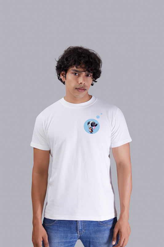 White Printed Round Tshirt For Men