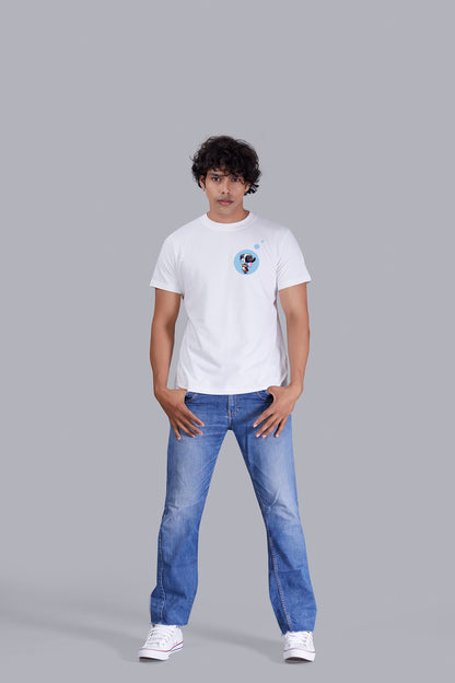 White Printed Round Tshirt For Men