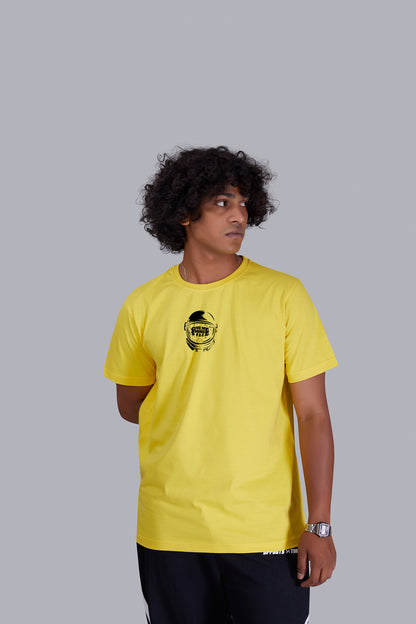 Yellow Astronaut Back Print Round Neck T-Shirt