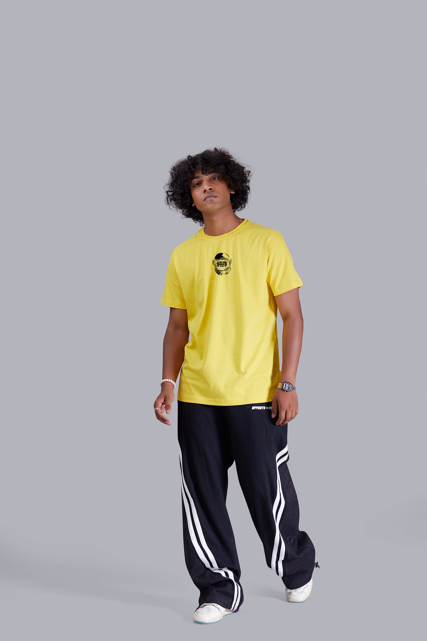 Yellow Astronaut Back Print Round Neck T-Shirt